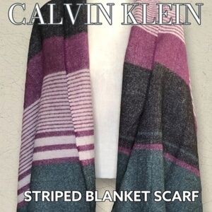 CALVIN KLEIN NWT Oversized Striped Blanket Scarf w/Fringe Detail (~76”L x 24”W)